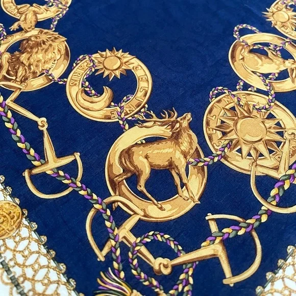 Vintage Celine Paris Navy Silk Scarf BNWT Late 1980s-Early 90s Rare France - Picture 8 of 16